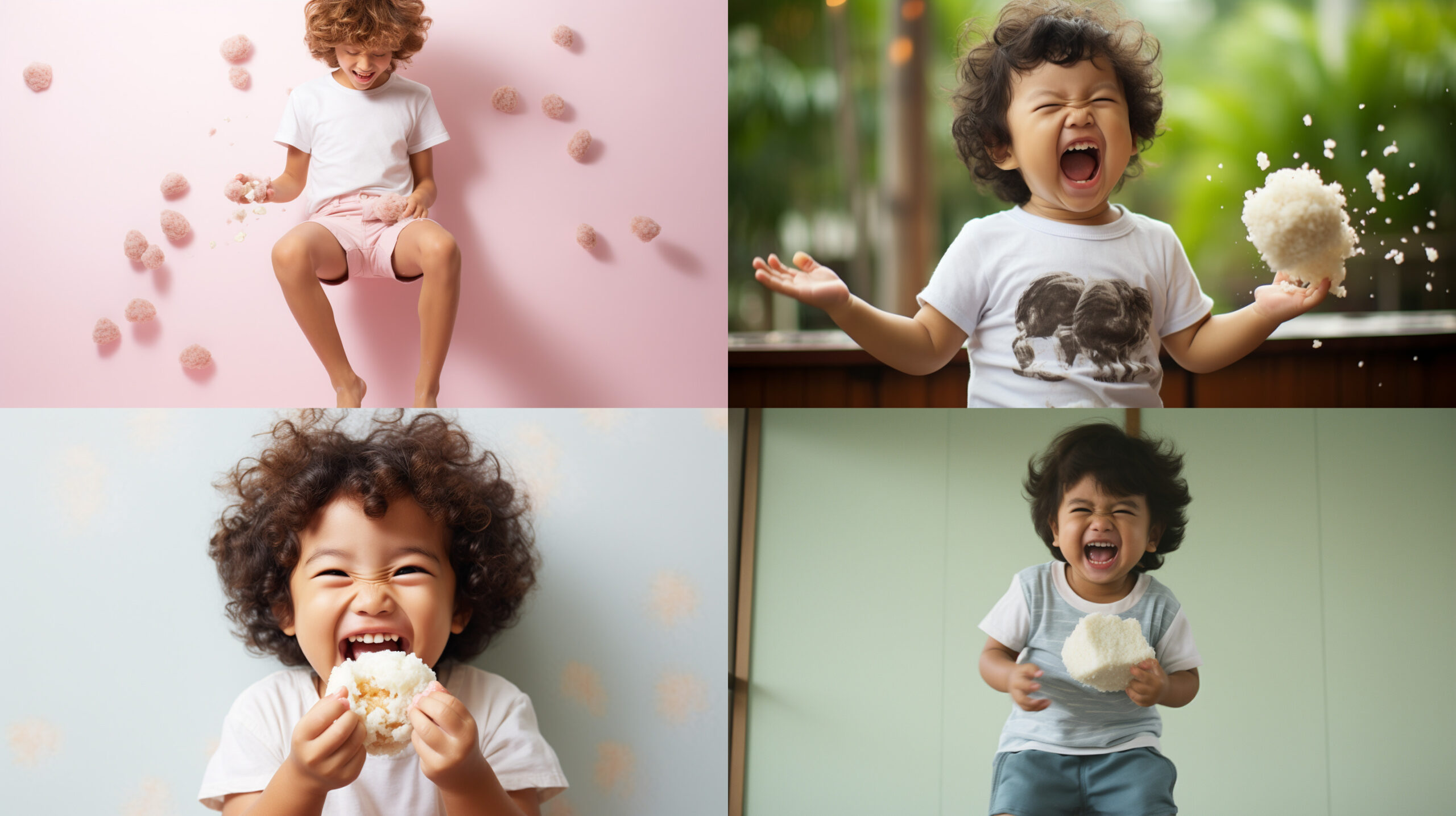 おにぎり、子供、Tシャツ、短パン 写真 梅佳代 風