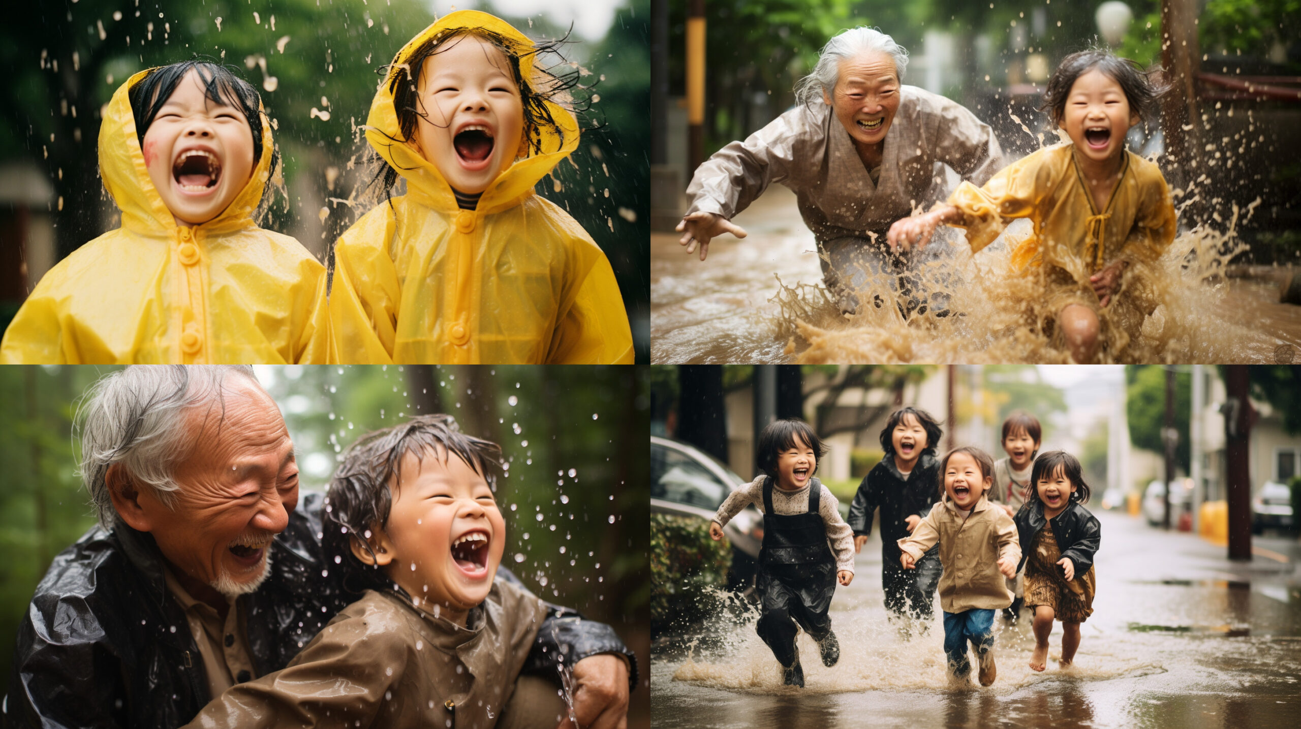 ゲリラ豪雨、日本、ジョギング 写真 梅佳代 風